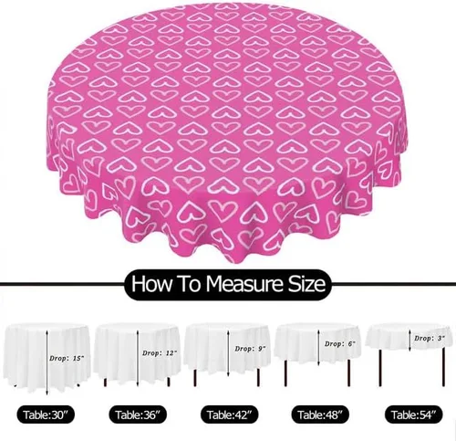 Vista 6 de Cute Round Tablecloth Heart-Shaped Table Cloth Decor Washable Table Cover with Wrinkle Resistant for Home Kitchen Dining Room Picnic Camping Party