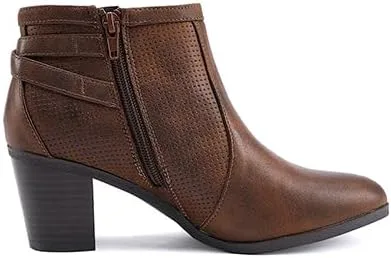 Vista 5 de EETTARO Botines de tacón grueso para mujer, con puntera puntiaguda, con cierre lateral, con hebilla