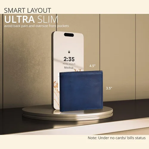 Vista 99 de Carteras RFID delgadas para hombres - Cartera de bolsillo frontal de piel genuina