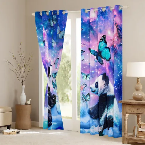 Vista 3 de Feelyou Cortinas de ventana con diseño de panda lindo para dormitorio, sala de estar, diseño de oso panda de dibujos animados, cortinas de mariposa