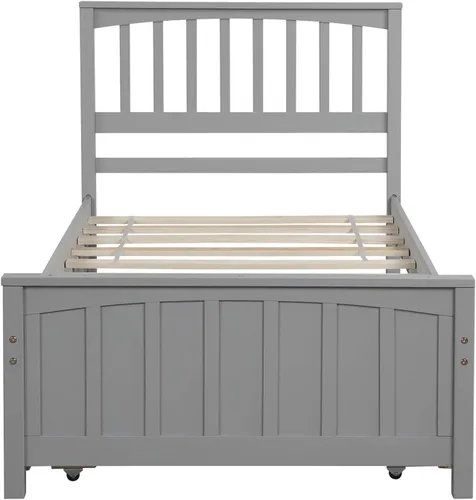 Vista 4 de Harper & Bright Designs Marco de cama doble con cama nido, plataforma para niños, cama doble con cama nido extraíble, madera maciza, no necesita