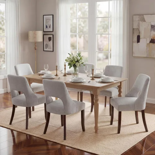 Vista 27 de UVV Juego de 2 sillas de comedor de madera, sillas de comedor modernas de mediados de siglo tapizadas en tela para cocina y comedor, silla de cena