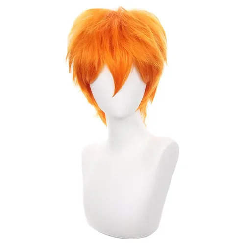 Vista 2 de COSPLAZA Peluca de cosplay naranja corta puntiaguda esponjosa resistente al calor pelo sintético en capas hombres mujeres Halloween fiesta peluca