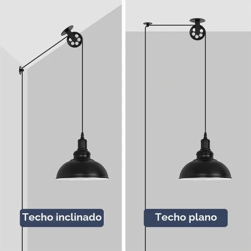 Vista 6 de Lámpara Colgante Industrial Negra Enchufable con Polea con Cable de 19.5 pies con Interruptor de Encendido/Apagado, Moderna Lámpara Colgante