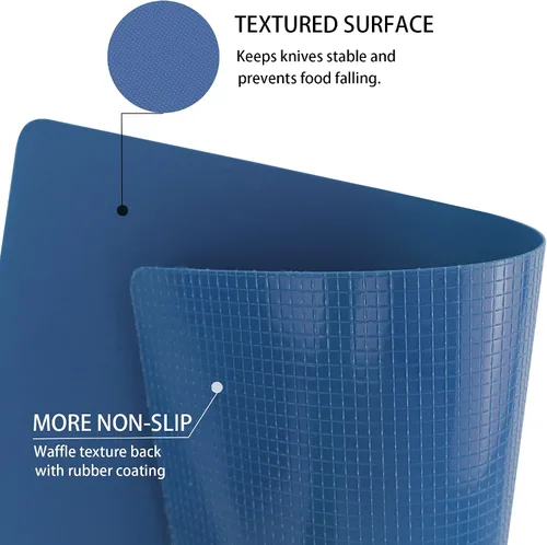Vista 2 de ZVP Tablas de cortar de plástico para cocina, alfombrillas de corte flexibles, tablas de cortar azul degradado con icono de comida, antideslizantes