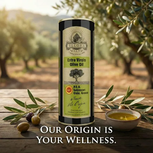 Vista 3 de Ellora Farms, Aceite de oliva virgen extra griego, DOP Estado único, altos fenoles, Premio de oro 2022, primera prensa en frío, Kosher, lata de 17