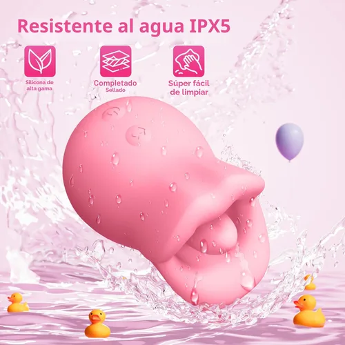 Vista 5 de Juguetes sexuales para adultos, vibrador para mujeres, estimulador de clítoris, lengua y boca de 3 en 1 de silicona, juguete sexual de rosa con 10