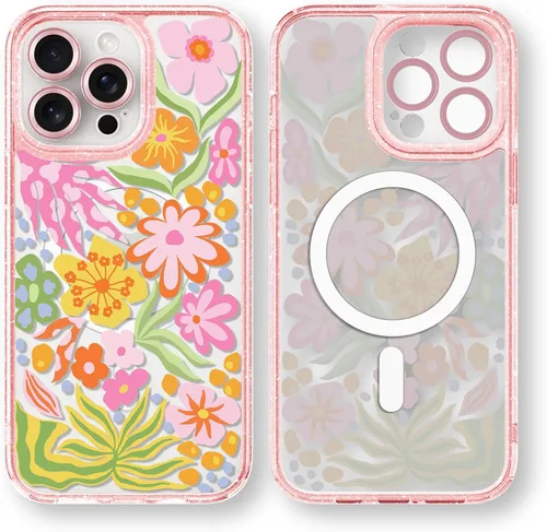 Vista 44 de Compatible para iPhone 13 Funda Bonita Estética - Funda para Teléfono Rosa con Purpurina con Protector de Cámara - Diseño de Cubierta