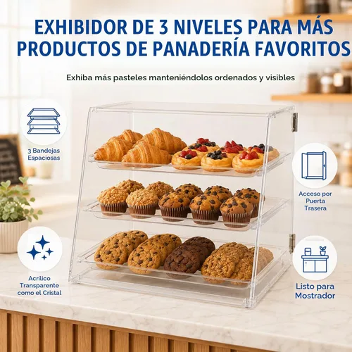 Vista 5 de Vitrina de 3 bandejas para pastelería, 21" x 17 3/4" x 16 1/2