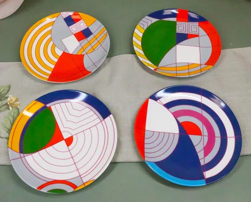 Vista 2 de Ebros Gift Frank Lloyd Wright Architecture Colorful Geometry Contemporary Designer - Platos de cerámica para aperitivos o postres de 7 pulgadas