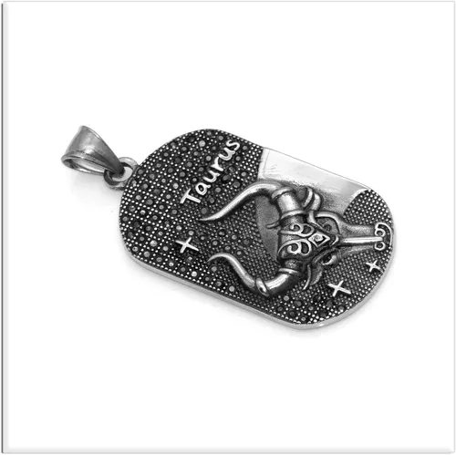 Vista 3 de Xusamss Punk Rock - Collar de cristal con colgante de placa de identificación de acero de titanio con doce constelaciones, cadena de caja de 24