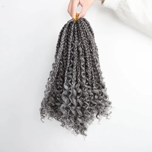 Vista 7 de VIOLET Trenzas de caja Goddess de 12 pulgadas, paquete de 7 paquetes, trenzas de caja bohemia a ganchillo, 3 trenzas de ganchillo con extremos