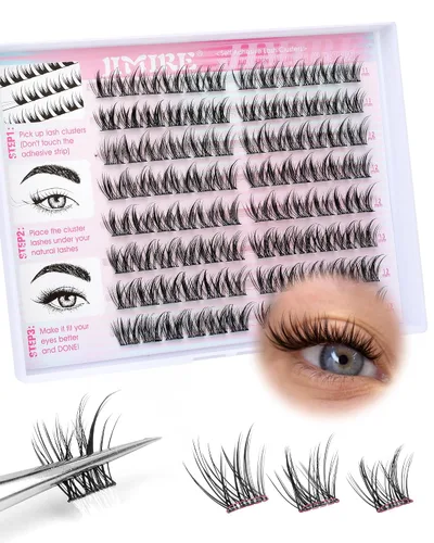 Vista 16 de JIMIRE 160 piezas de pestañas autoadhesivas de aspecto natural, 9-14 mm, racimos de pestañas pre-pegadas, sin necesidad de pegamento, pestañas