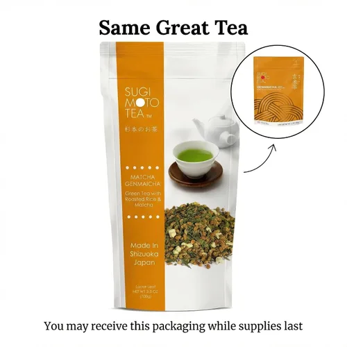Vista 2 de SUGIMOTO Té japonés Genmaicha con hoja suelta Matcha 3.5 oz 100% Hecho en Japón, Shizuoka, Té Verde Sencha con Arroz Asado y Matcha, 3.5 oz