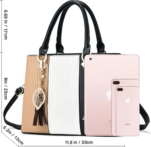 Vista 6 de Bolsos y carteras para mujer de cuero, bolso tote, bolso de hombro mediano, bolso bandolera con asa superior para damas