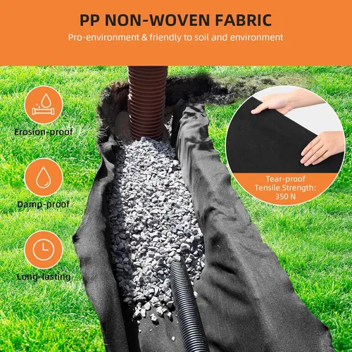 Vista 7 de Towallmark Paisaje geotextil, tela geotextil de 3 pies x 100 pies y 8 onzas, drenaje PP resistencia a la tracción 350N y capacidad de carga 440N