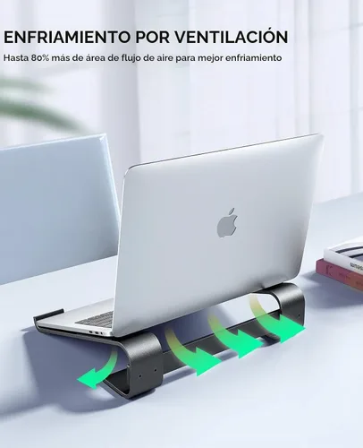 Vista 5 de Soporte para laptop para escritorio, soporte para MacBook SOQOOL resistente, soporte para laptop ergonómico ventilado de aluminio compatible