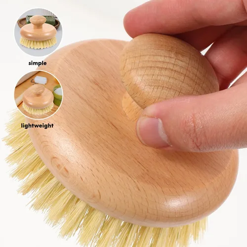 Vista 3 de Cepillo de ducha con mango para la espalda, exfoliante corporal de madera, cepillo de ducha de baño para cepillado húmedo o seco