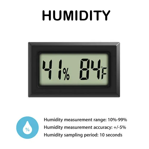 Vista 3 de Mini termómetro higrómetro, pantalla LCD de gran número Fahrenheit, medidor digital de temperatura y humedad, medidor interior para invernadero