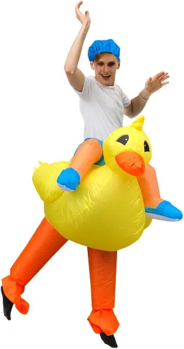 Vista 2 de JASHKE Disfraz inflable de pato amarillo para adultos