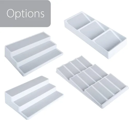 Vista 6 de Smart Design Cajón de plástico para especias de 3 secciones, forro y pies antideslizantes, sin BPA, tarros de condimentos, almacenamiento