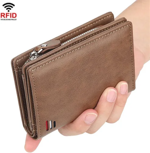 Vista 4 de TAUFE Men's Wallets, Men's Short Wallet Vertical Multi Buckle Wallet Multi Function Zero Wallet Luxury Wallet (Color Khaki)