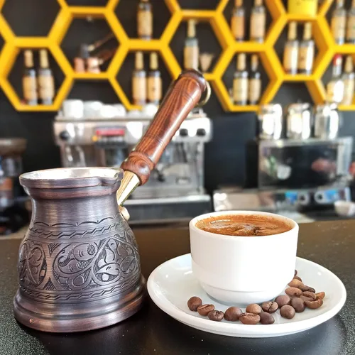 Vista 4 de DEDE Copper - Serie IST (M-9.6 fl oz) Olla de café árabe griego griego grabada de cobre macizo más grueso, cafetera para estufa, Cezve, Jezve Antiguo