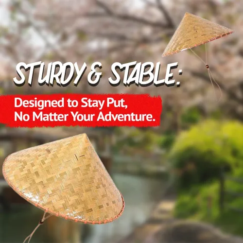 Vista 4 de Narwhal Novelties Sombreros de bambú orientales bambú festivo, paja china y sombreros de paja japoneses para hombres y mujeres, ideales para eventos