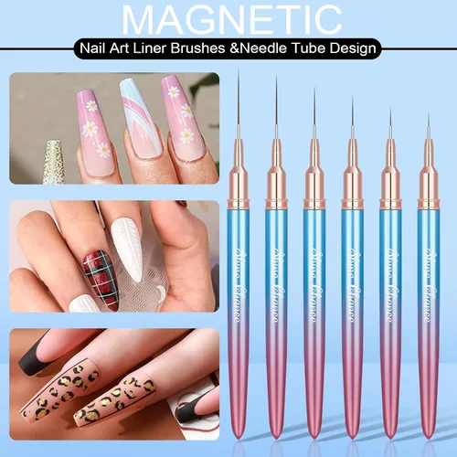 Vista 6 de Shince Chance - Juego de pinceles para arte de uñas, 6 pinceles de diseño de uñas para esmalte de gel, dibujo fino, pequeños detalles, pintura