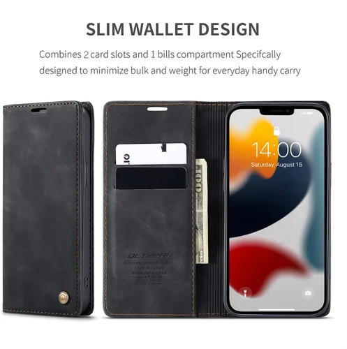 Vista 2 de QLTYPRI Funda para iPhone 14 Pro Max, de piel sintética vintage, con ranura para tarjetas, función atril, cierre magnético, a prueba de golpes