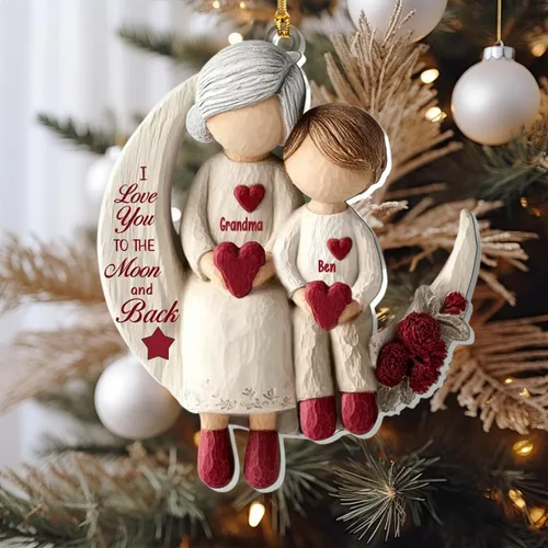 Vista 4 de Abuela y Nieto Moon Loves - Adornos Acrílicos Personalizados de 1 Capa - Te Amo Hasta la Luna y de Vuelta - Adorno Adornos Navideños 2025