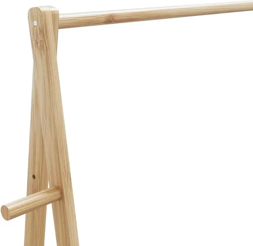 Vista 7 de Bamboo Clothing Rack, Varnished Finish, Adjustable Shelves, Foldable Garment Hanger for Bedroom Storage