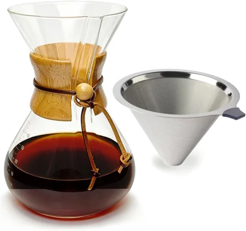 Vista 10 de Subjectthree - Juego de cafetera de vidrio para verter sobre 6 tazas con filtro reutilizable, fácil de limpiar para camping, oficina, cafeterías