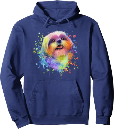 Vista 5 de Sudadera con capucha colorida Splash Art Shih Tzu con diseño de retrato Shitzu para cachorros, Negro, S