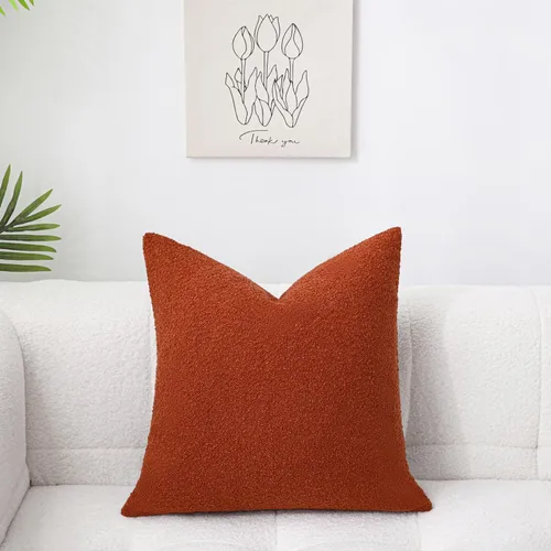 Vista 2 de Artcest Set of 1 Boucle Throw Pillow Cover, Large Textured Cushion Case for Couch Bed and Living Room Decor, 26"x26" (Rust)
