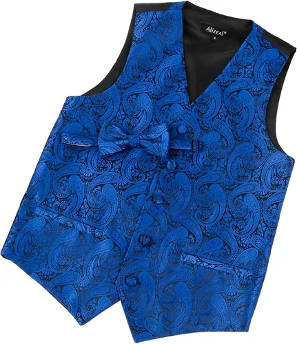 Vista 8 de Alizeal Conjunto de 2 piezas de corbata de lazo preatada de jacquard de cachemira con estampado floral clásico para niños