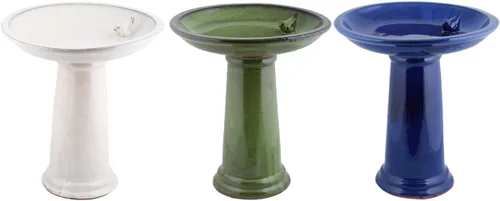 Vista 5 de Esschert Design Baño para pájaros en pedestal con pájaro, cerámica, azul, 18 "H