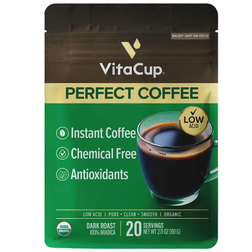 Vista 3 de VitaCup Gut Health Instant Coffee, Prebiotic Fiber Blend w/Inulin, Nutriose & Psyllium Husk, Digestive Support, Medium-Dark Roast, 100% Arabica