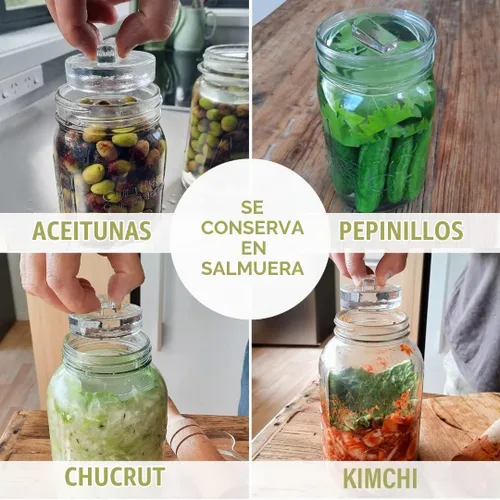 Vista 4 de Pesas de fermentación de vidrio para fermentación Asas de fácil elevación Juego de 4 pesos de pepinillo para frascos de boca ancha