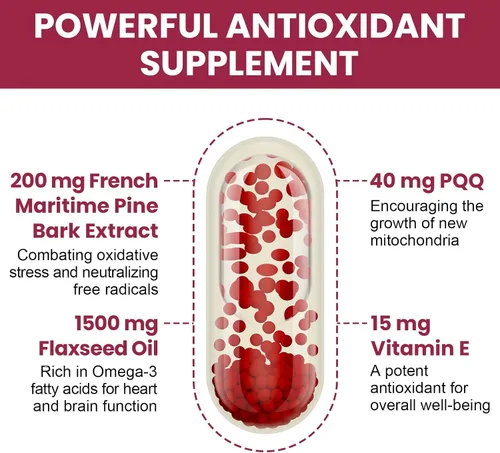 Vista 3 de Pycnogeno de 200 mg con PQQ, extracto de corteza de pino marítimo francés de primera calidad, doble entrega única para máxima absorción, extracto