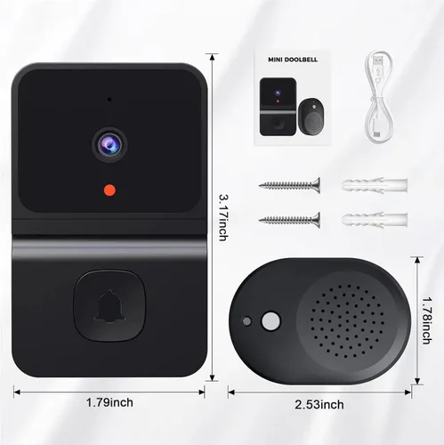 Vista 9 de Timbre de video 1080P, cámara de 2.4G con timbre, visión nocturna, lente gran angular HD, almacenamiento en la nube, audio de 2 vías, cámara