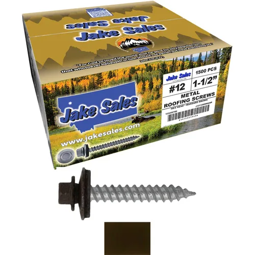 Vista 34 de 12 tornillos para techos de metal gris ABC de 1-1/2 pulgadas, cabezal de arandela hexagonal, arranque automático/roscado, arandela EPDM. 1 bolsa