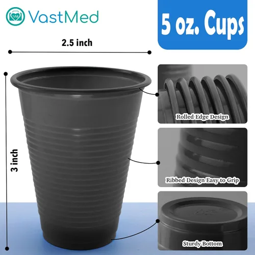 Vista 4 de 100 vasos de plástico desechables de grado dental de 5 onzas, color negro, resistente y duradero para beber, perfecto como taza de enjuague