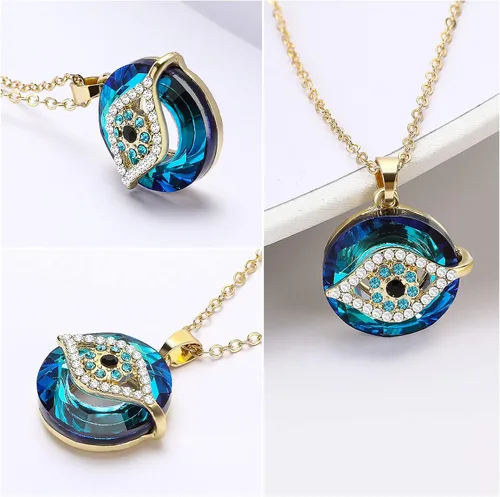 Vista 4 de Collar contra el mal de ojo, collar con dije de mal de ojo con círculo de cristal como collar de joyería de mal de ojo, collar de buena suerte, dije