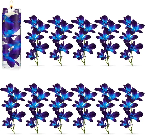 Vista 9 de Canlierr 8 flores artificiales de orquídea sintética azul y morado