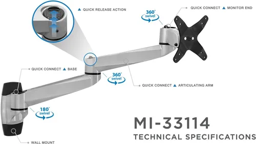 Vista 5 de Mount-It! MI-33114 Soporte de pared articulado para monitor de movimiento completo