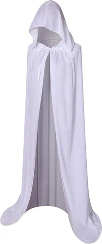 Vista 13 de BIGXIAN Capa larga con capucha, capa de terciopelo, disfraz de bruja para Halloween para mujeres y hombres Negro