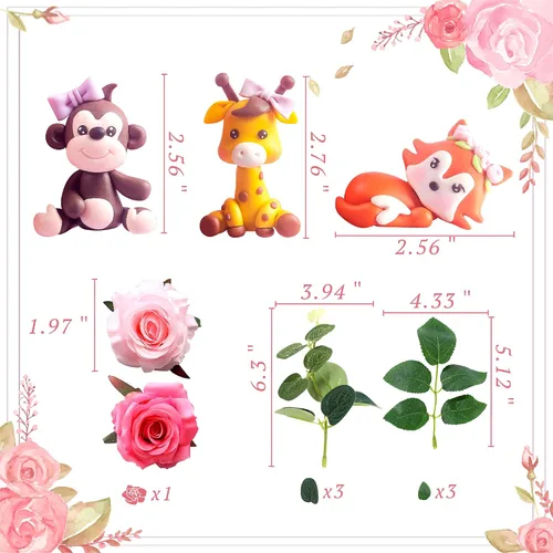 Vista 4 de JeVenis Decoración floral de animales de la selva para baby shower y fiesta de cumpleaños – Decoración para tartas de uno y dos salvajes para niñas