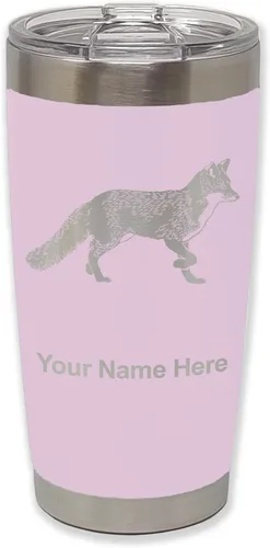 Vista 25 de LaserGram Vaso aislado al vacío de 20 onzas, zorro, grabado personalizado incluido (negro)
