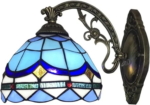 Vista 10 de Kwoking. Lámpara de pared estilo Tiffany vintage con interruptor de cadena - Lámpara de pared frontal de espejo para pasillo, vestíbulo, sala